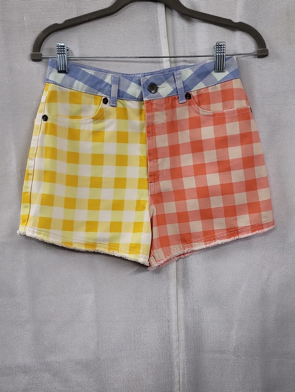 Farm Rio Checkerboard Two-Tone Gingham Women's Shorts - Yellow & Coral Size XS